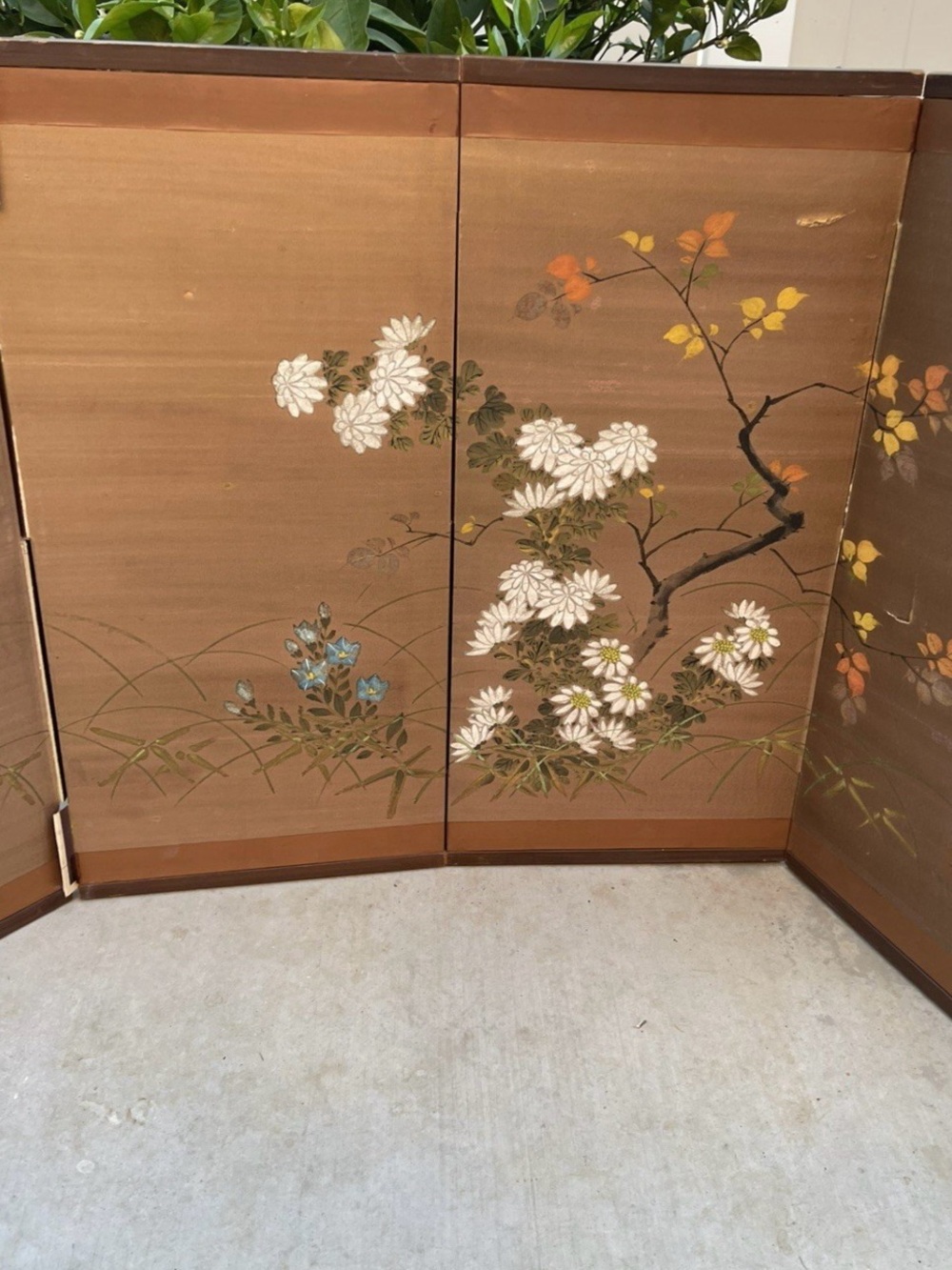 Japanese 4 Panel ATQ Vtg Folding Byobu Screen Asian GOLD Painted 46x24” Vintage